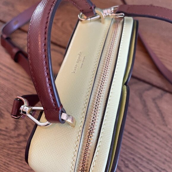 NWT!! Kate Spade Vanity Mini Top Handle Bag -Purple/Cream yellow(Irisbloom) - Picture 8 of 16